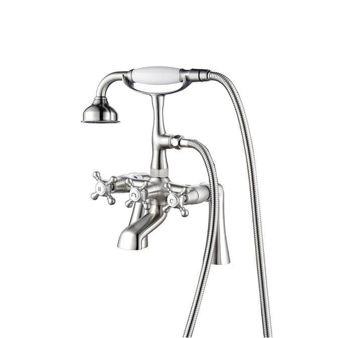 Barclay - Deck Mount Filler w/HandShower 6''Straight Bdy,Cross Hndl,BN - Brushed Nickel