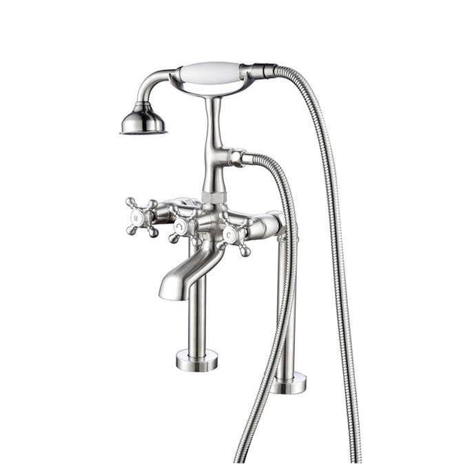 Barclay - Deck Mount Filler w/HandShower 6''Straight Bdy,Cross Hndl,BN - Brushed Nickel
