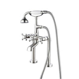 Barclay - Deck Mount Filler w/HandShower 6''Straight Bdy,Cross Hndl,BN - Brushed Nickel