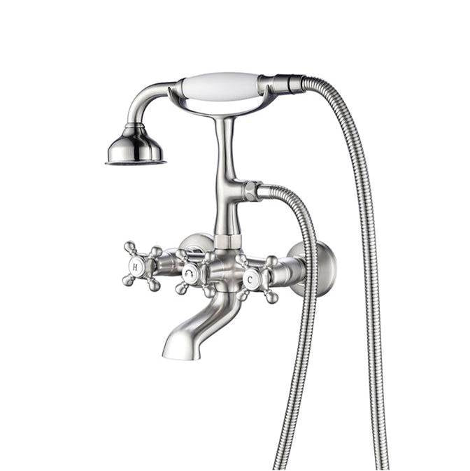 Barclay - Wall Mount Filler w/HandShower 6''Straight Bdy,Cross Hndl,BN - Brushed Nickel