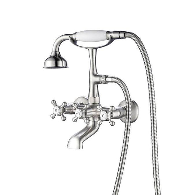 Barclay - Wall Mount Filler w/HandShower 6''Straight Bdy,Cross Hndl,BN - Brushed Nickel