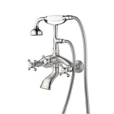 Barclay - Wall Mount Filler w/HandShower 8'' Curved Bdy,Cross Hndl,BN - Brushed Nickel