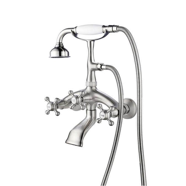 Barclay - Wall Mount Filler w/HandShower 8'' Curved Bdy,Cross Hndl,BN - Brushed Nickel