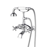 Barclay - Wall Mount Filler w/HandShower 8'' Curved Bdy,Cross Hndl,CP - Polished Chrome
