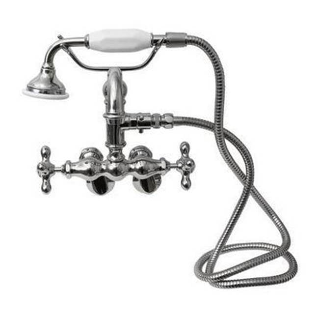 Barclay - Hook Spout w/Hand Shwr,Tub Wall Mount,Metal Cross Hdl, CP - Polished Chrome