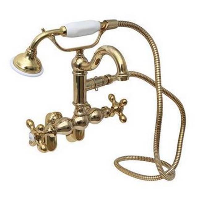 Barclay - Hook Spout w/Hand Shwr,Tub Wall Mount,Metal Cross Hdl,PB - Polished Brass