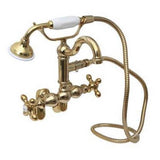 Barclay - Hook Spout w/Hand Shwr,Tub Wall Mount,Metal Cross Hdl,PB - Polished Brass