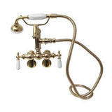 Barclay - Hook Spout w/Hand Shwr,Tub Wall Mount, Porcelain Hdls,PB - Polished Brass