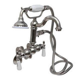 Barclay - Hook Spout w/Hand Shwr,Tub Wall Mount, Porcelain Hdls,PN - Polished Nickel