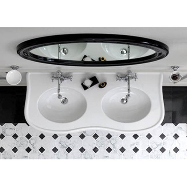 Wicker Double Bowl 47'' Console 8 WS White, Black Wooden stand