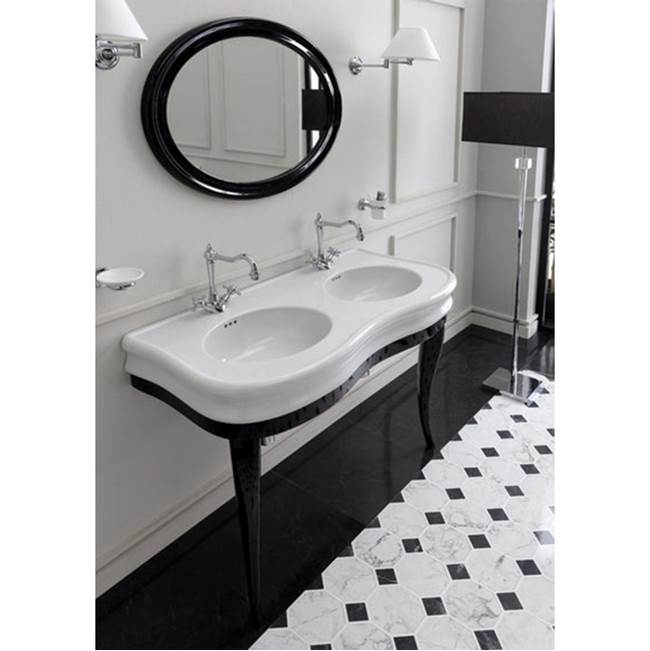 Wicker Double Bowl 47'' Console 8 WS White, Black Wooden stand