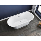 Nouri 66'' AC Tub Matt White W/ Internal Drain & OF Brush Gold