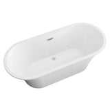Nouri 66'' AC Tub White W/ Internal Drain & OF Brush Gold