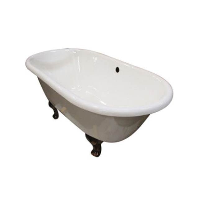 Columbia 61''Ci Dbl Roll Tub Wh No Holes, Orb Jewel Feet