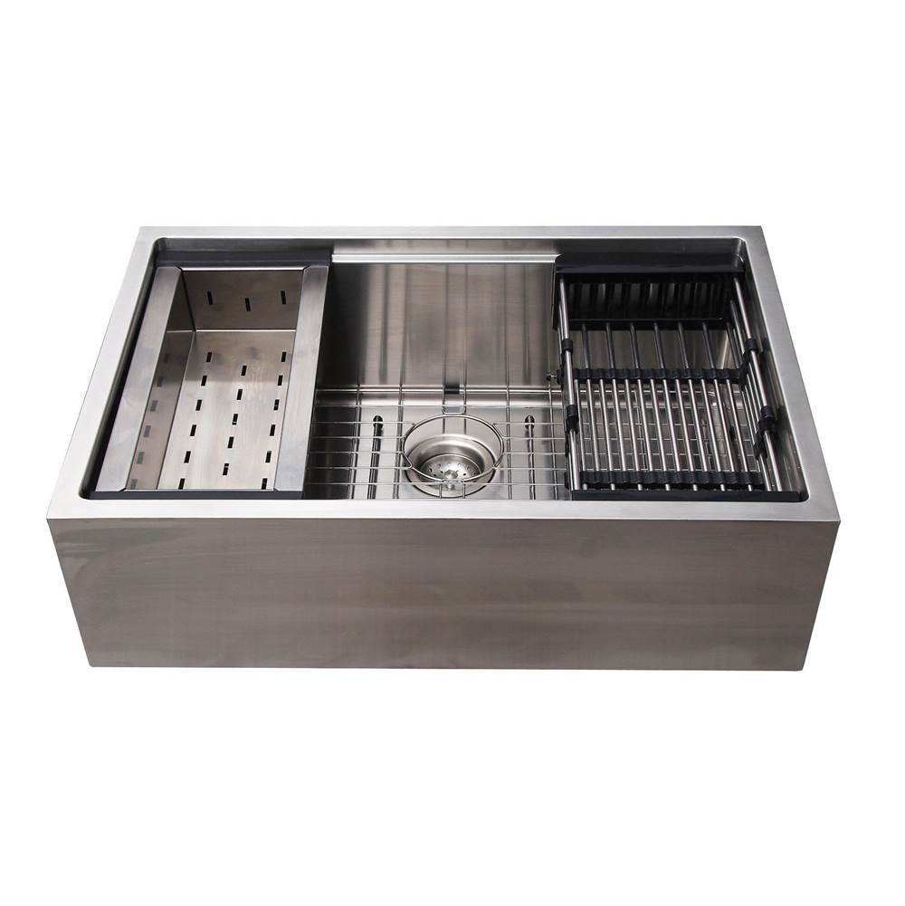 Bailey 33'' Stainless Steel Sngle Bowl Apron Front Sink w/Ledge