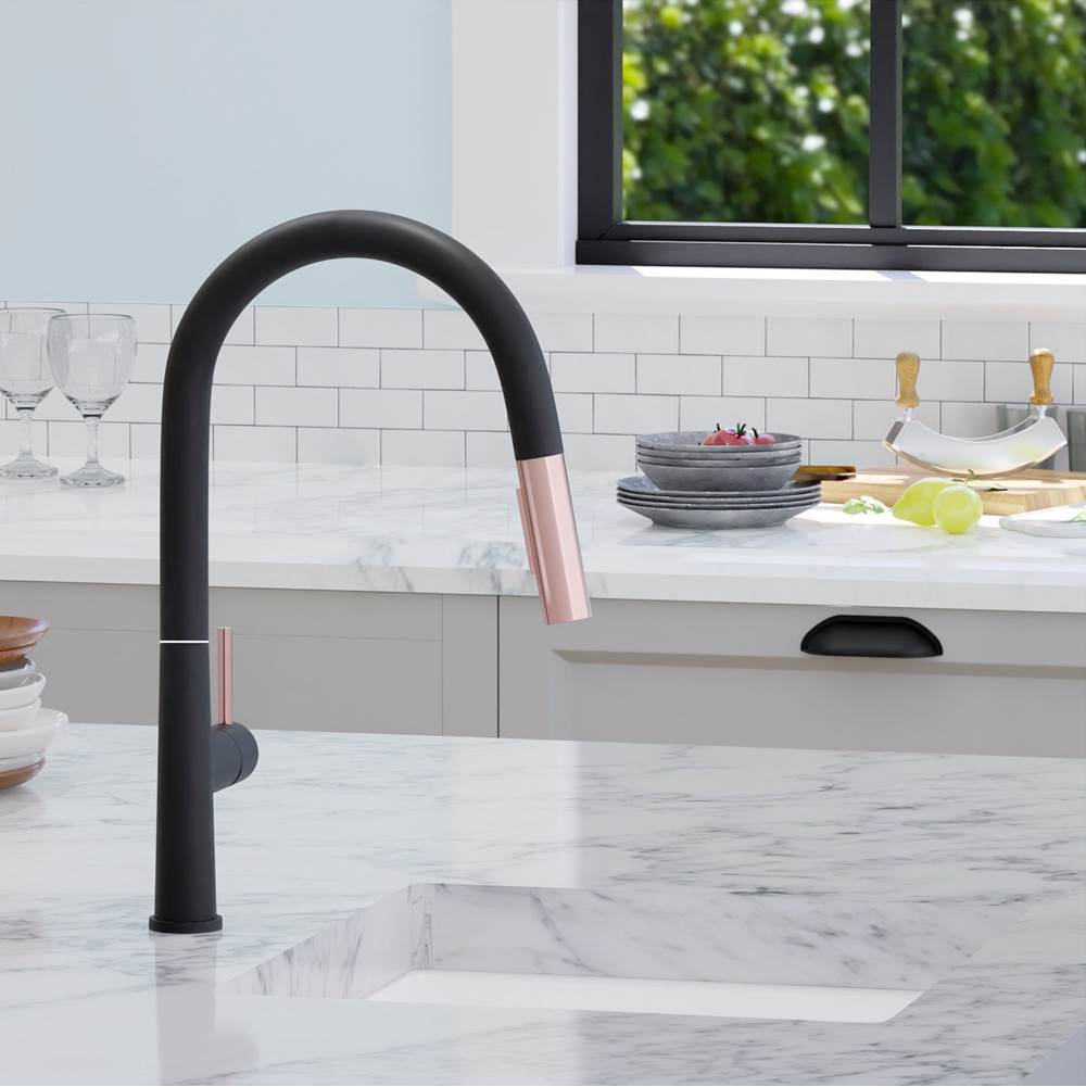 Gypsy Pull Down Kitchen Fauce Matte Black and Rose Gold