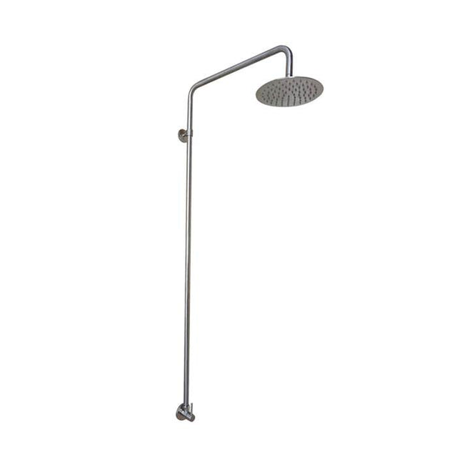 Barclay - Outdoor Shower Wall Mount 8'' Riser 17'',Brushed Stainless - Brushed Stainless