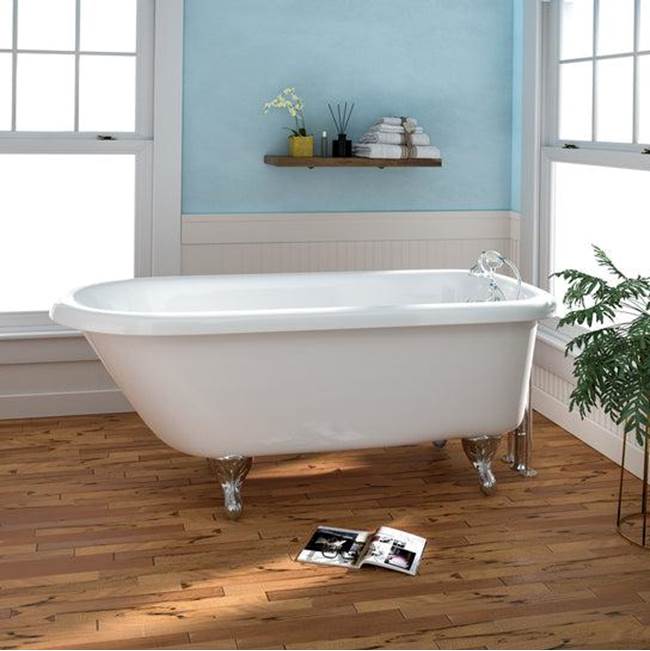 Asia Dbl Acrylic Roll Top WH 67'', 3-3/8'' Holes, BL Feet