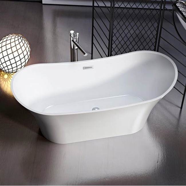 Noreen AC Dbl Slipper Tub 69'' WH, w/Internal Drain Pipe, BN
