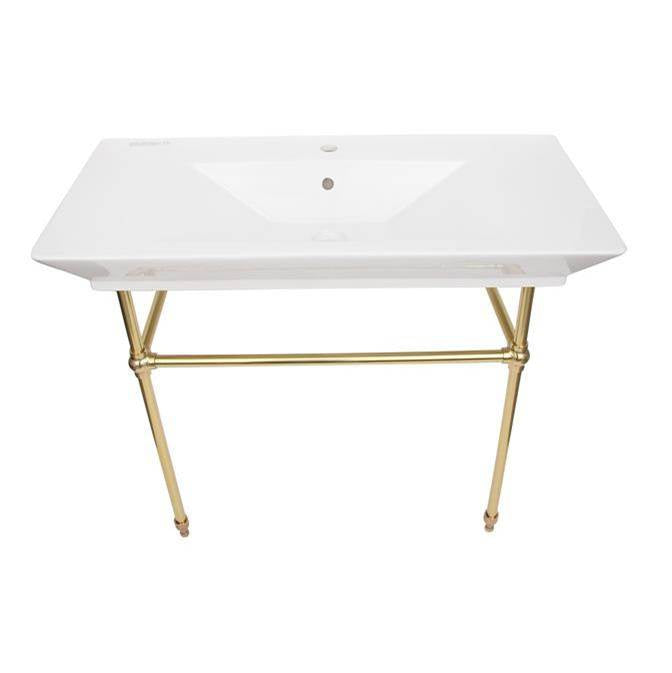 Barclay - Opulence Console 39-1/2'', Rect Bowl, 1-hole, White, PB Stand - Polished Brass