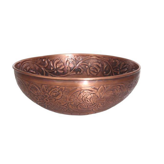 Barclay - Arandas 15'' Embossed Round Basin, Hammered,Antique Copper - Antique Copper