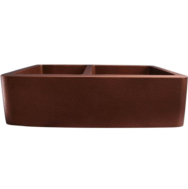 Barclay - Perla 33'' Offset Dbl Bowl Apron FrontCop Sink,Sml Bwl L-AC - Antique Copper