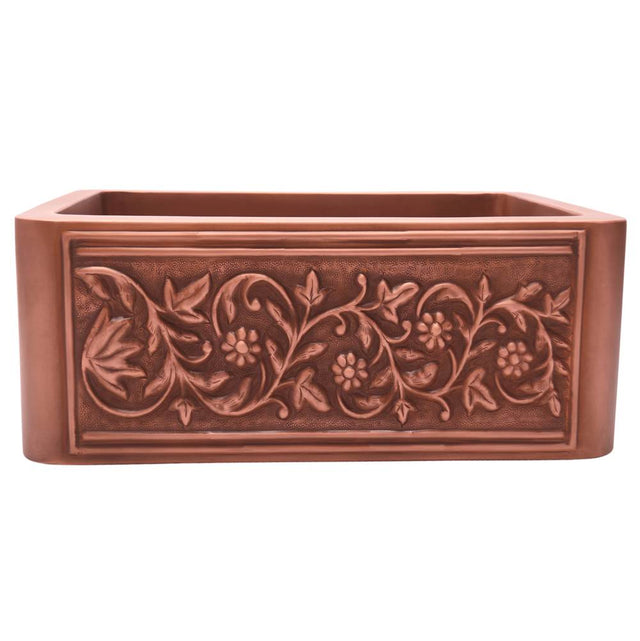 Barclay - Cilantro 33'' Embossed Single Bwl Copper Apron Front Sink-SAC - Smooth Antique Copper