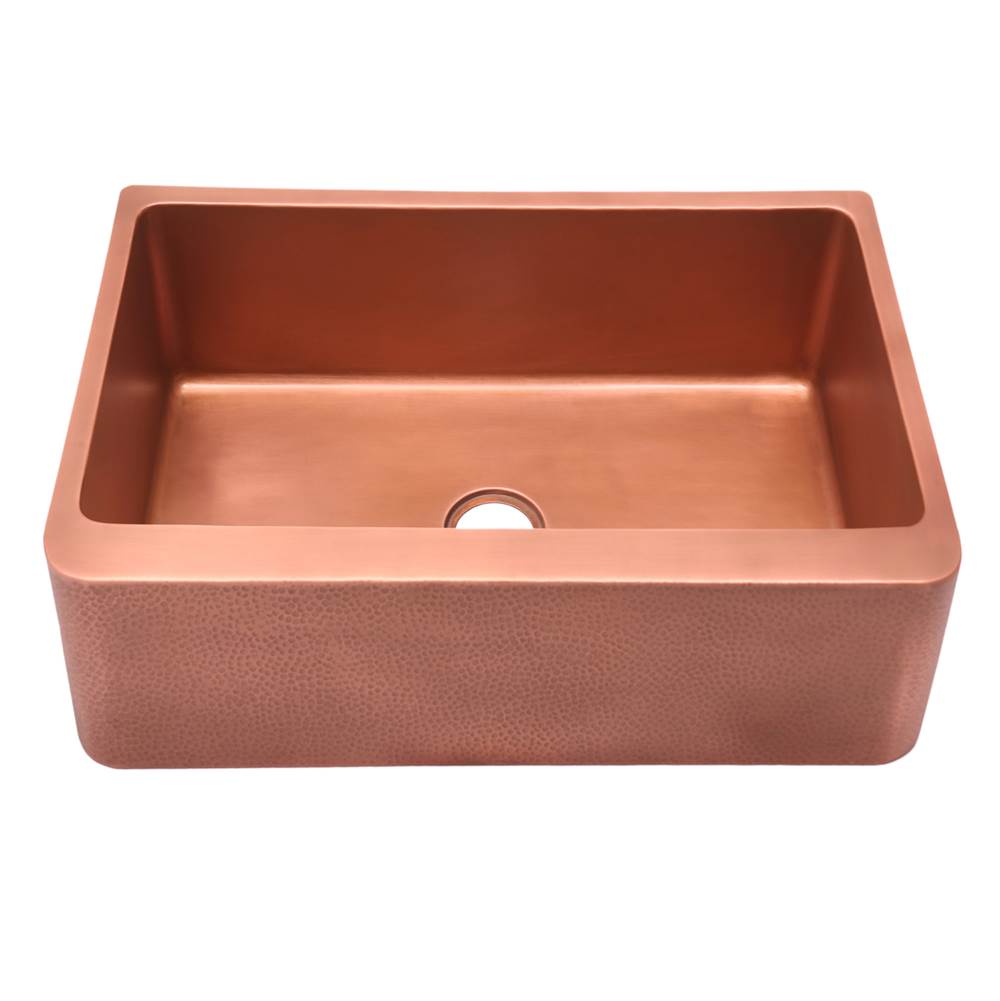 Barclay - Barroca 33'' Copper Apron Front Sink w Ham Exterior, Smooth Int-AC - Antique Copper