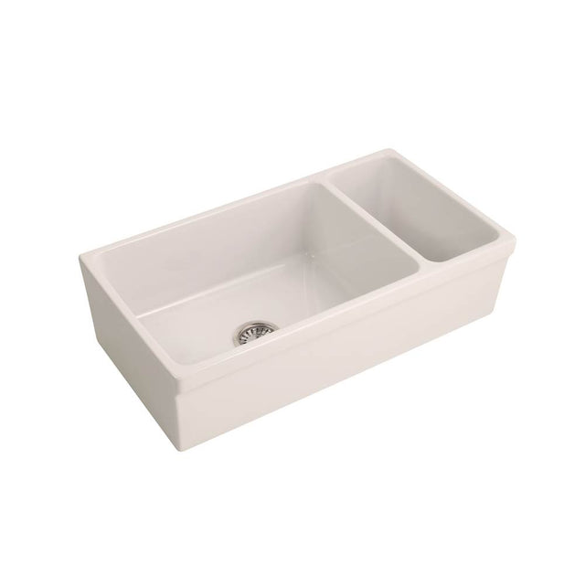 Barclay - Lowell 36'' Dbl Bowl,Small Bol Right,Fireclay Apron Front Sink-BQ - Bisque