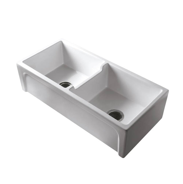 Barclay - Myron DBL Bowl Fire Clay 39'' Apron Front Sink, White - White
