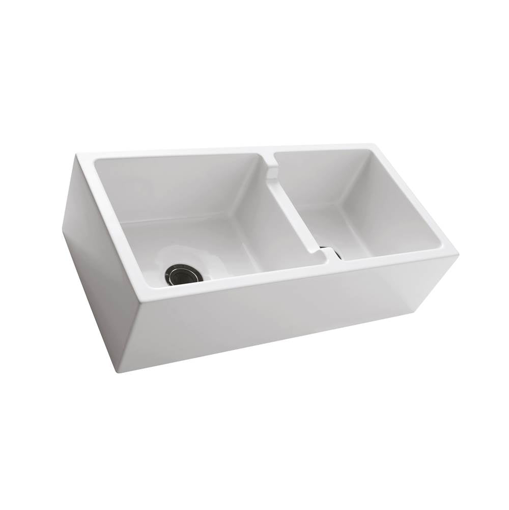Barclay - Maura 36'' Double Bowl Low- Divide Apron Front Sink, White - White