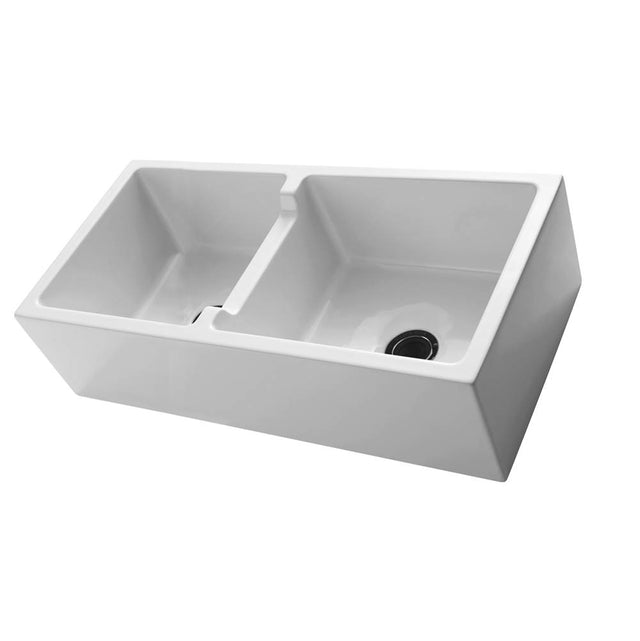 Barclay - Mina 39'' Double Bowl  Low- Divide Apron Front Sink, White - White