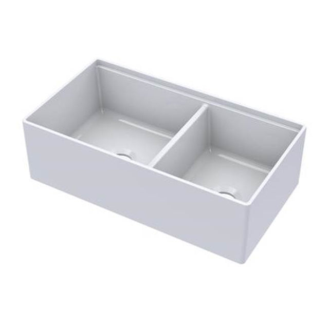 Barclay - Maxwel 33'' Double Bowl Sink w/Ledge,Plain Front,White - White