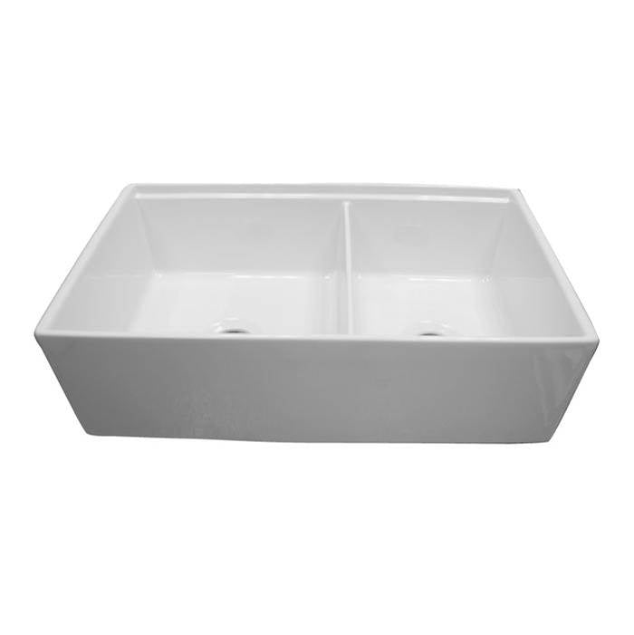 Maxwel 33'' Double Bowl Sink w/Ledge,Plain Front,White