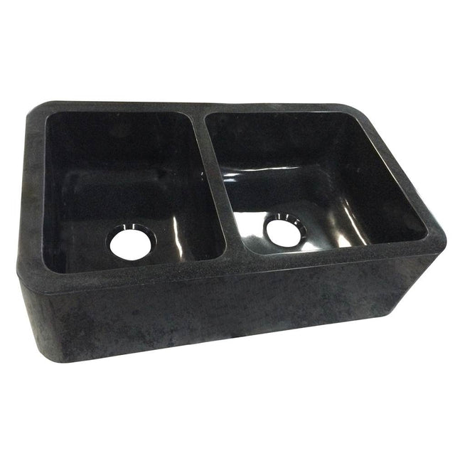 Barclay - Aubrey 33'' Polished Granite Offset Dbl Bwl FarmerSink GPBL - Polished Black