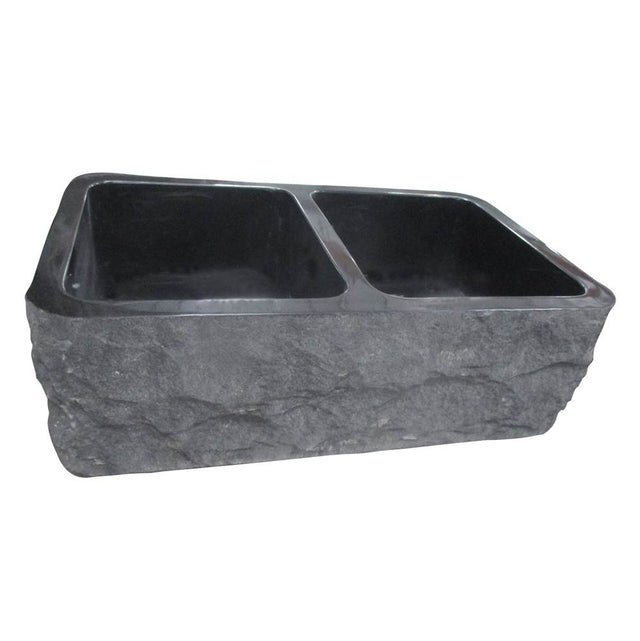 Barclay - Bowdon 33'' Granite Dbl Bowl Apron Front Sink,Chiseled Frnt GPBL - Polished Black