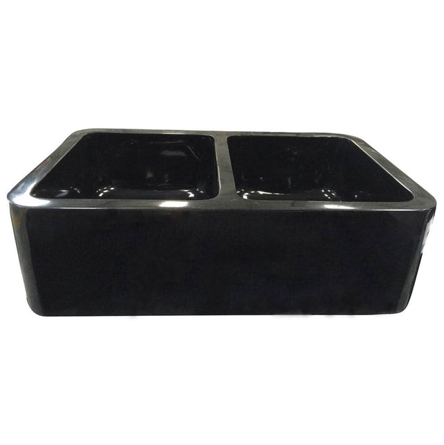 Barclay - Atlanta 36'' Polished Granite Dbl Bowl Apron Front Sink-GPBL - Polished Black