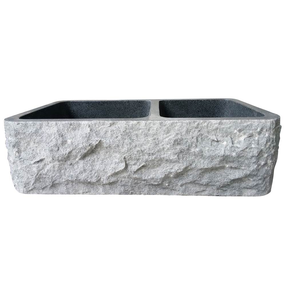 Barclay - Brandi 36'' Granite Dbl Bowl FarmerSink, Chiseled Frnt,GPBG - Polished Blue Grey