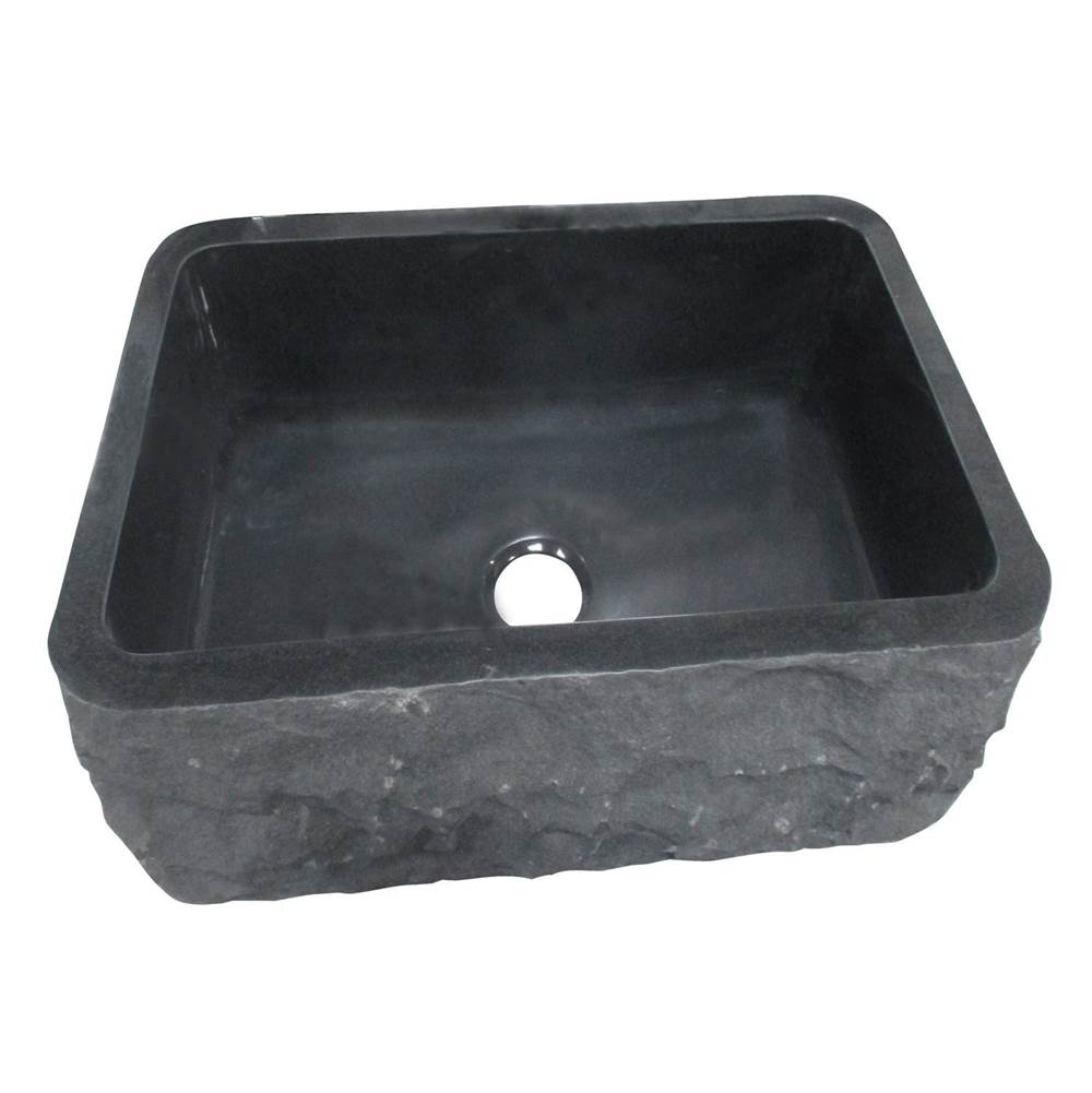 Barclay - Birgitta24'' Granite Single Bl FarmerSink Chiseled Frnt GPBL - Polished Black