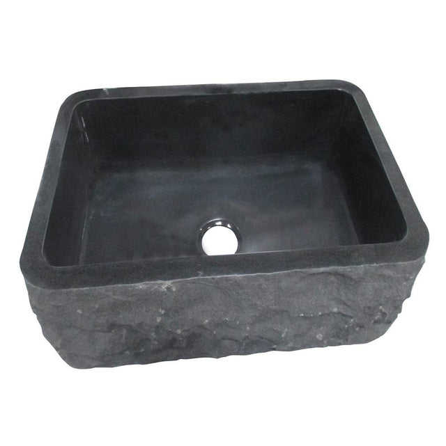 Barclay - Birgitta24'' Granite Single Bl FarmerSink Chiseled Frnt GPBL - Polished Black