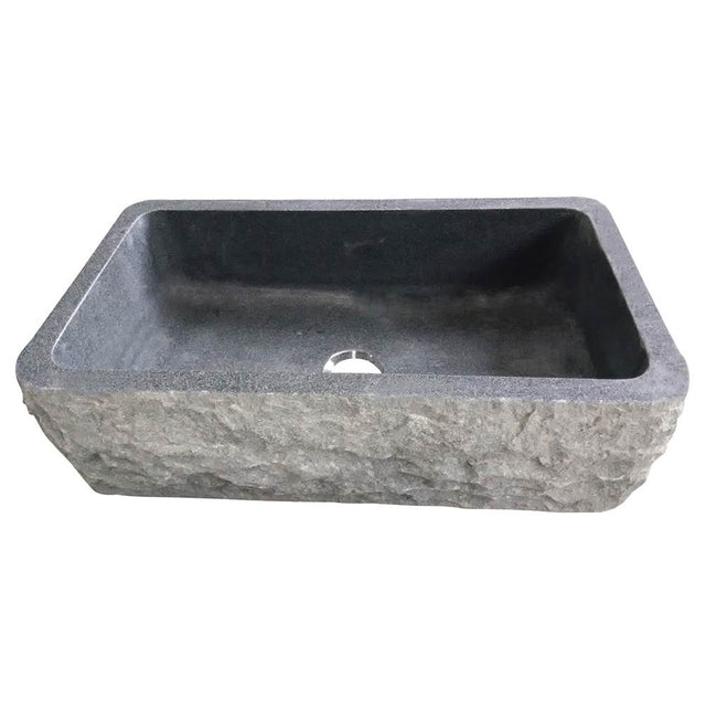 Barclay - Birgitta33'' Granite Sngl Bowl FarmerSink Chiseled Frnt GPBL - Polished Black