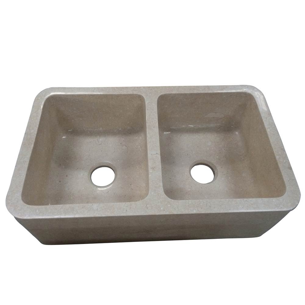 Barclay - Chicot 33'' Double Bowl Marble Apron Front Sink, MPGA - Polished Marble