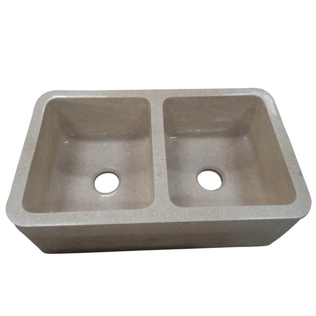Barclay - Chicot 33'' Double Bowl Marble Apron Front Sink, MPGA - Polished Marble