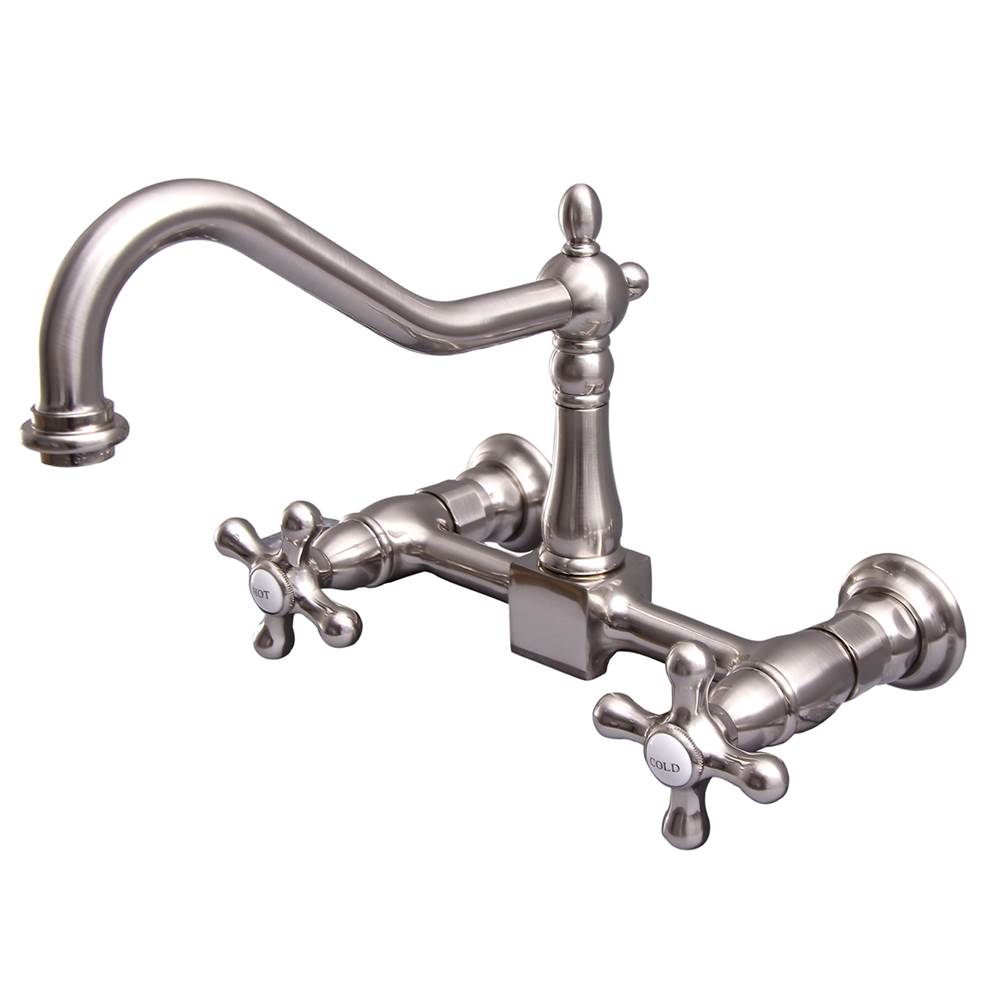Barclay - Kate Gooseneck Spout w/Cross Handles w/ceramic Disc, BN - Brushed Nickel
