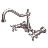 Barclay - Kate Gooseneck Spout w/Cross Handles w/ceramic Disc, BN - Brushed Nickel
