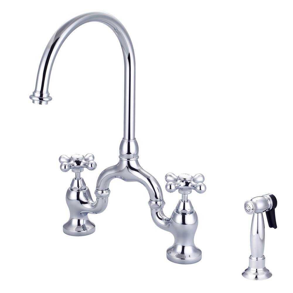 Barclay - Banner Kitchen Bridge Faucet w Sidespray & Metal Cros Han, CP - Polished Chrome
