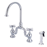 Barclay - Banner Kitchen Bridge Faucet w Sidespray & Metal Cros Han, CP - Polished Chrome