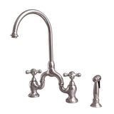Barclay - Banner Kitchen Bridge Faucet w Sidespray & Metal Cros Han, BN - Brushed Nickel