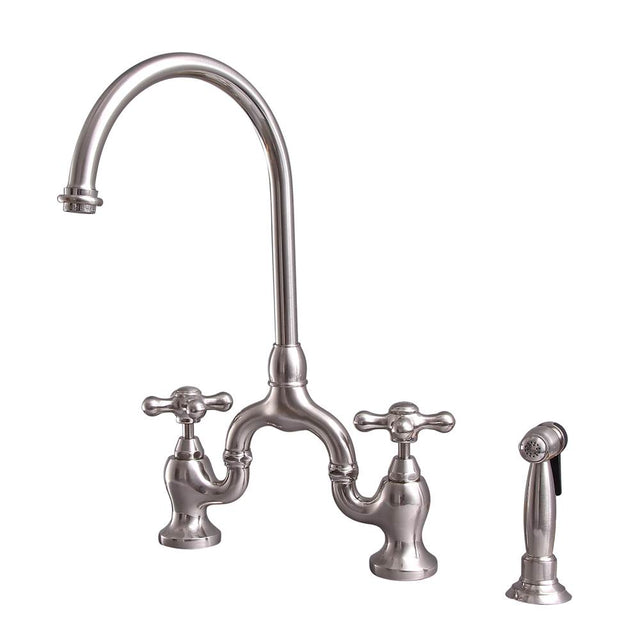 Barclay - Banner Kitchen Bridge Faucet w Sidespray & Metal Cros Han, BN - Brushed Nickel