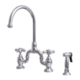 Barclay - Banner Kitchen Bridge Faucet w Sidespray & Metal Cros Han, CP - Polished Chrome